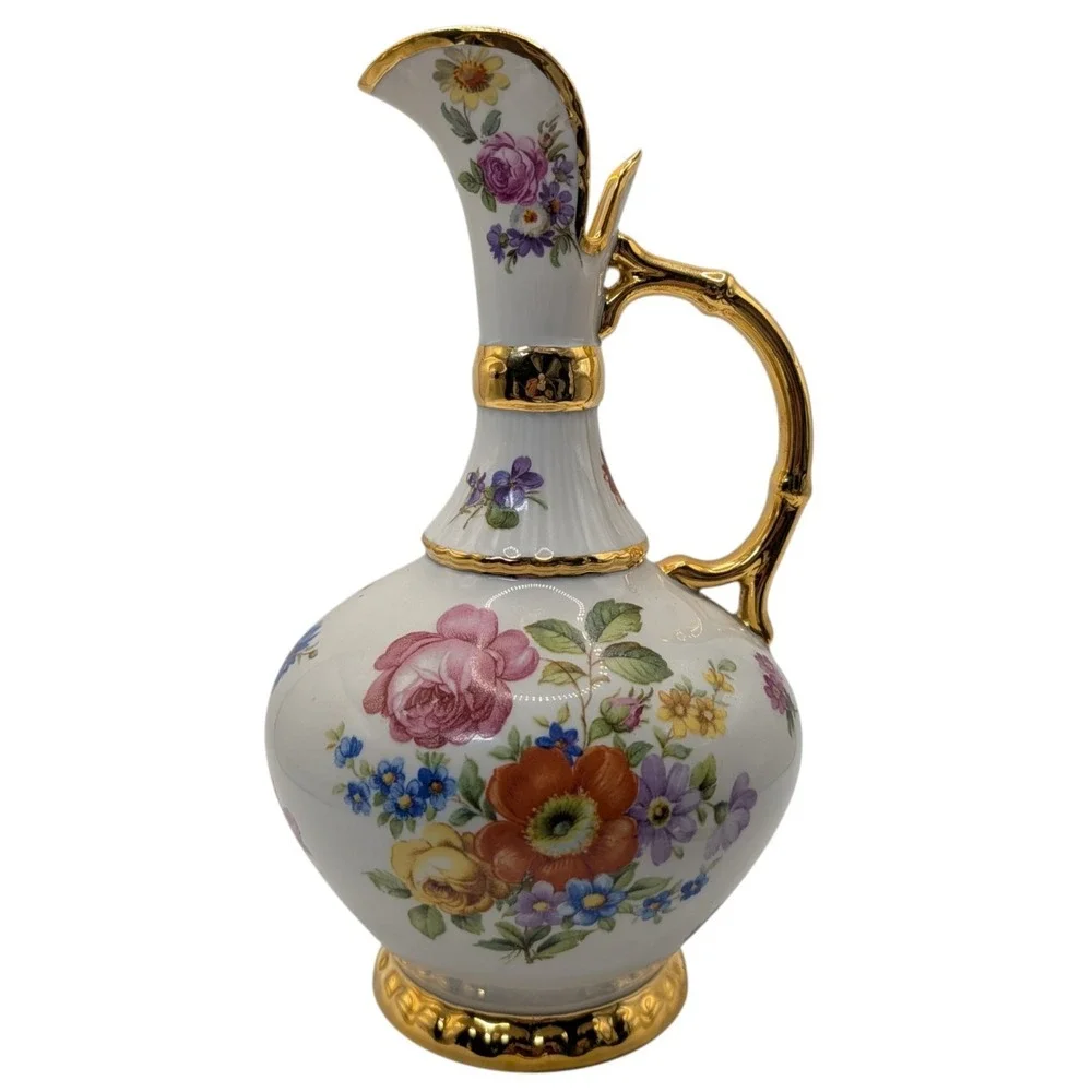 Vintage Limoges Pastaud Pircher Hand Painted Floral Pattern Heavy‎ Gold Trim